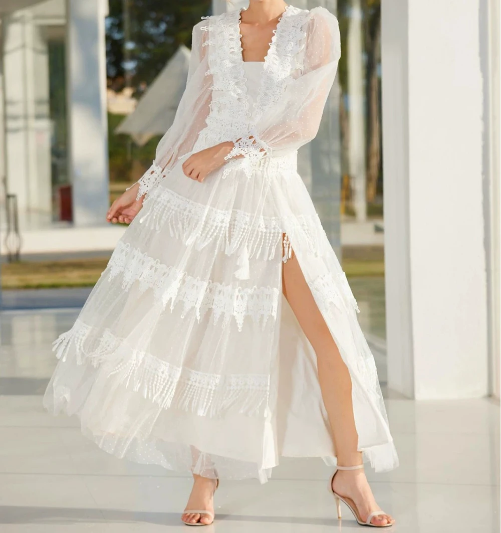 Temperamental lady style dress Sexy V-neck high slit long dress commuting lace skirt-GZXX466
Temperamental lady style dress Sexy V-neck high slit long dress commuting lace skirt-GZXX466
