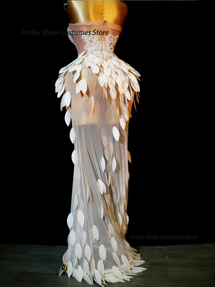 White feather pearl long dress for women, sexy mesh see-through, birthday party, nightclub DJ dress, low waist, high slit, birth
White feather pearl long dress for women, sexy mesh see-through, birthday party, nightclub DJ dress, low waist, high slit, birth