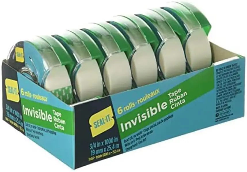 Invisible Stationery Tape, 3/4 x 1000 Inches with Press N' Cut Dispenser, Pack of 6 Total 6000 Inches, White
Invisible Stationery Tape, 3/4 x 1000 Inches with Press N' Cut Dispenser, Pack of 6 Total 6000 Inches, White