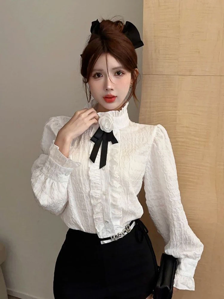 Jmprs 3D Floral Bow Shirt Women Elegant Long Sleeve Retro Korean White Blouse Casual Design Female Vintage Sweet Tops Spring New
Jmprs 3D Floral Bow Shirt Women Elegant Long Sleeve Retro Korean White Blouse Casual Design Female Vintage Sweet Tops Spring New