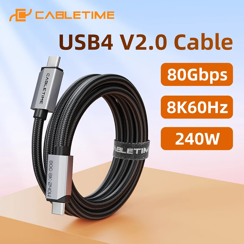 Кабель CABLETIME USB4 V2.0, передача данных 80 Гбит/с, 8K@60Гц, 240 Вт, сверхскоростной PD 3.1, оплетка, для телефона, монитора, PS5
Кабель CABLETIME USB4 V2.0, передача данных 80 Гбит/с, 8K@60Гц, 240 Вт, сверхскоростной PD 3.1, оплетка, для телефона, монитора, PS5