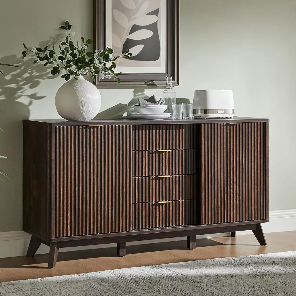 Fluted Buffet Cabinet, 60" Modern Sideboard with Sliding Doors & 4 Drawers, Coffee Bar Table with Storage, Curved Profile Design
Fluted Buffet Cabinet, 60" Modern Sideboard with Sliding Doors & 4 Drawers, Coffee Bar Table with Storage, Curved Profile Design