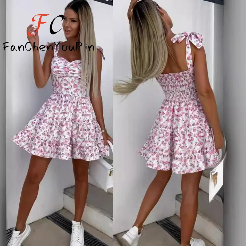 New Women's Dress Fashion Strap Printed Slim Fit Short Skirt Elegant Floral Lace-up Vintage Sleeveless Ruffles Dresses Female
New Women's Dress Fashion Strap Printed Slim Fit Short Skirt Elegant Floral Lace-up Vintage Sleeveless Ruffles Dresses Female