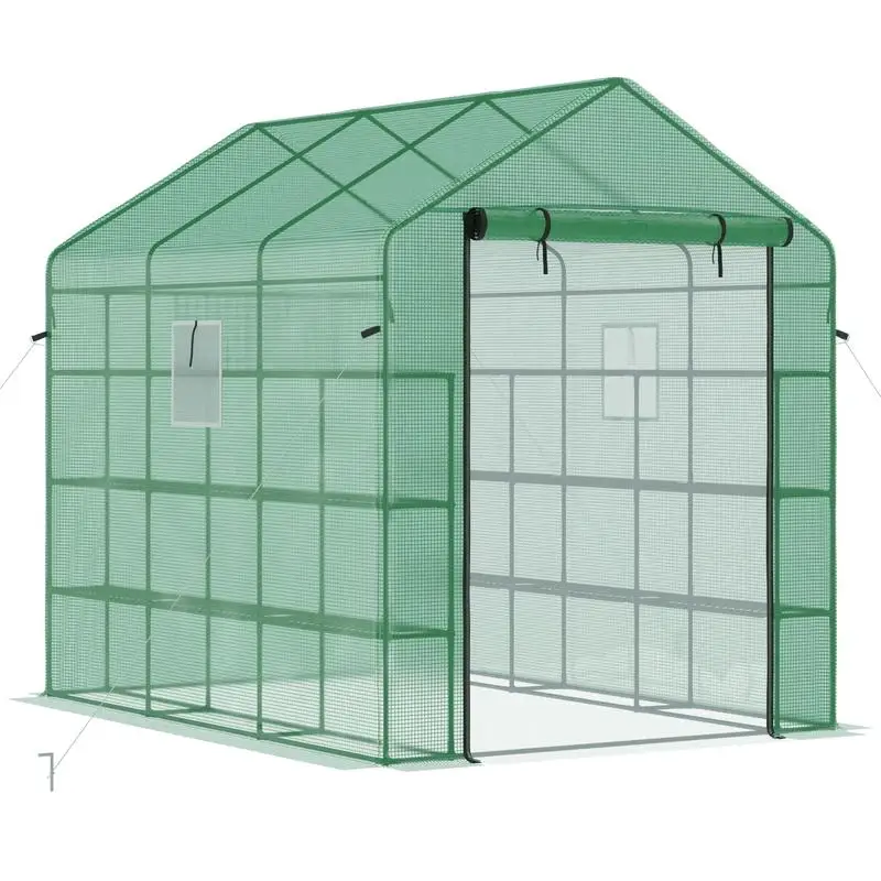 8' x 6' x 7' Walk-in Greenhouse with Mesh Door and Windows, 18 Shelf Hot House with Trellis, Plant Labels, UV Protection for
8' x 6' x 7' Walk-in Greenhouse with Mesh Door and Windows, 18 Shelf Hot House with Trellis, Plant Labels, UV Protection for