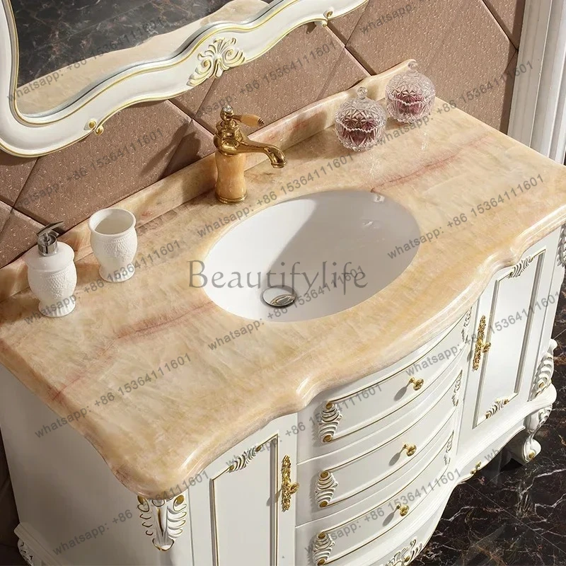 Antique and old European solid wood bathroom cabinet Oak combination washbasin cabinet
Antique and old European solid wood bathroom cabinet Oak combination washbasin cabinet