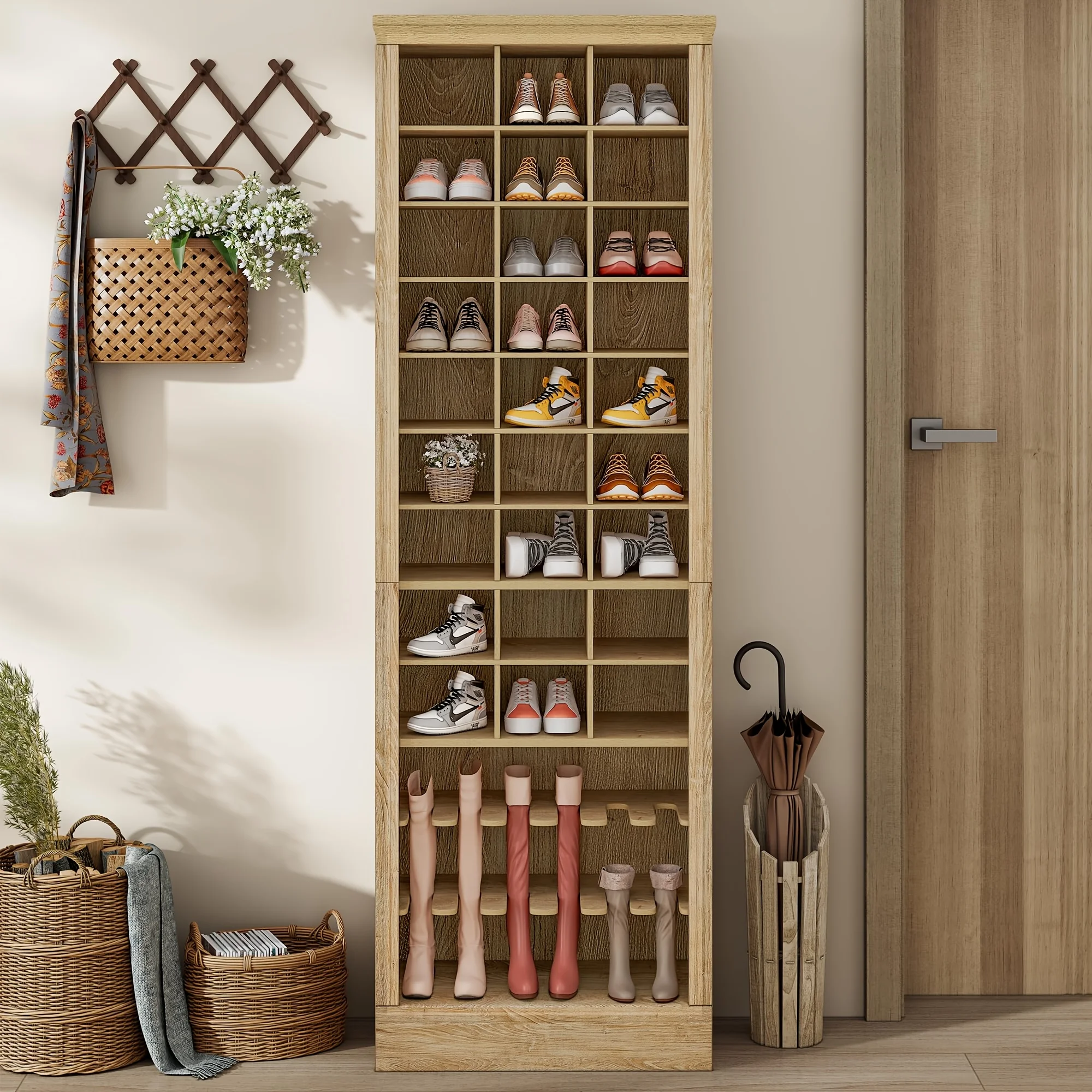 74.9-inch Tall Shoe Cabinet, 9-layer Shoe Storage Rack, with 27 Open Compartments Storage Design, Suitable for Entrances, Entrance Halls, And Bedrooms, Light Brown
74.9-inch Tall Shoe Cabinet, 9-layer Shoe Storage Rack, with 27 Open Compartments Storage Design, Suitable for Entrances, Entrance Halls, And Bedrooms, Light Brown