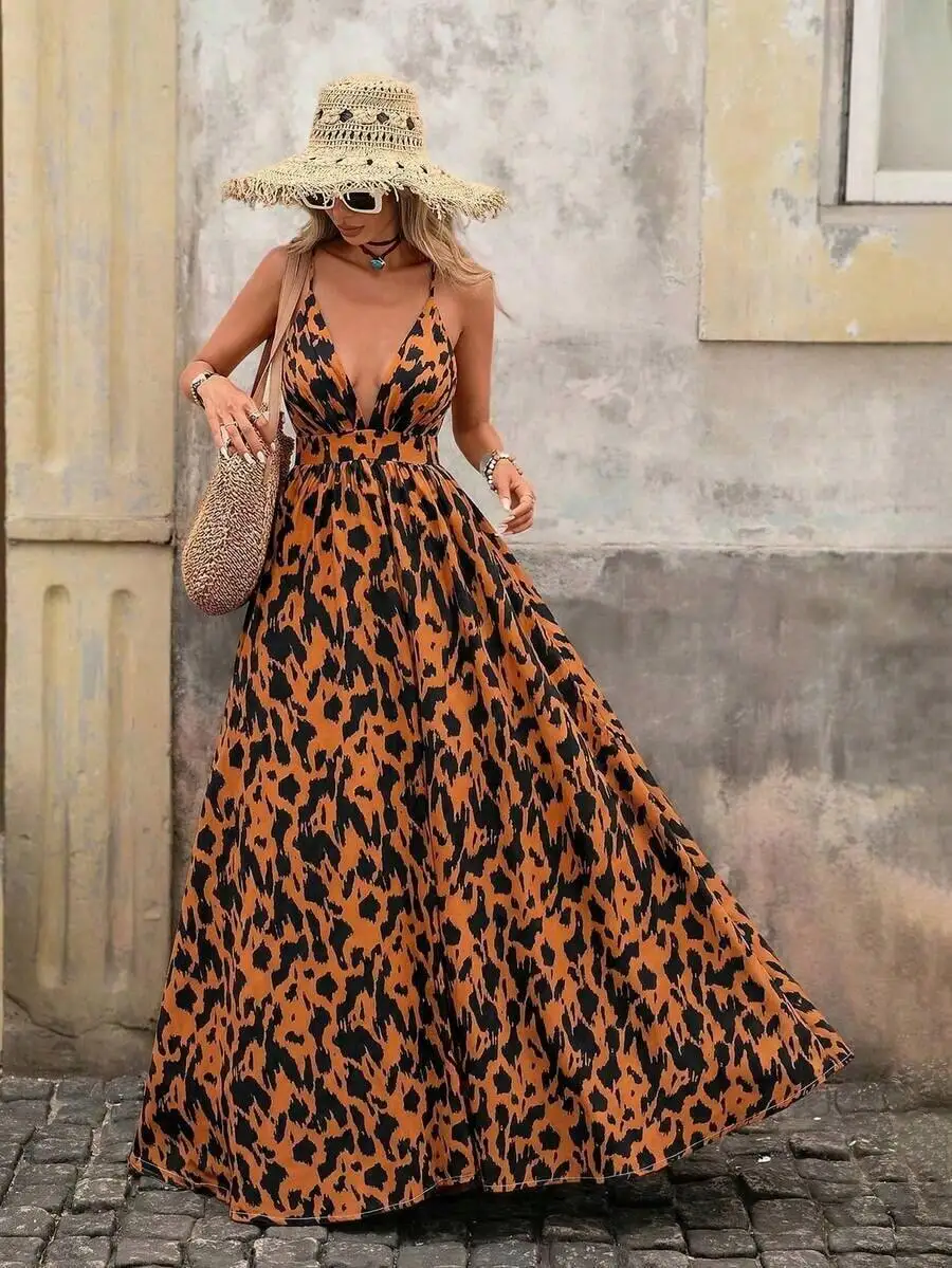Womens Leopard Print Maxi Dress Deep V Neck Sleeveless Boho Vacation Dress
Womens Leopard Print Maxi Dress Deep V Neck Sleeveless Boho Vacation Dress