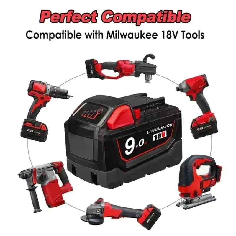 For Milwaukee M18 Battery 18V 9.0Ah Replacement Lithium Battery for Milwaukee M18 48-11-1815,48-11-1828,48-11-1840
For Milwaukee M18 Battery 18V 9.0Ah Replacement Lithium Battery for Milwaukee M18 48-11-1815,48-11-1828,48-11-1840