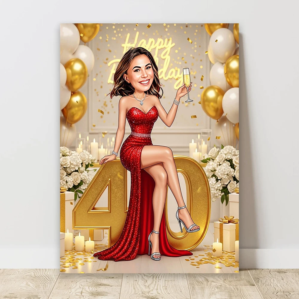 Modern Lady Custom 40th Birthday Cartoon Portrait Poster Personalized Portrait Gift Prints Golden Dress Cartoon Portrait Canvas
Modern Lady Custom 40th Birthday Cartoon Portrait Poster Personalized Portrait Gift Prints Golden Dress Cartoon Portrait Canvas