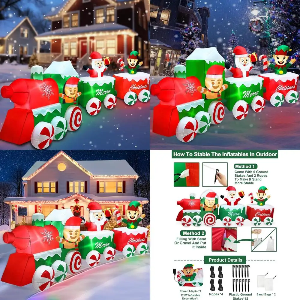 12ft Christmas Train Inflatable with Santa, Gingerbread, Elf & LED Lights for Outdoor Holiday Decor
12ft Christmas Train Inflatable with Santa, Gingerbread, Elf & LED Lights for Outdoor Holiday Decor
