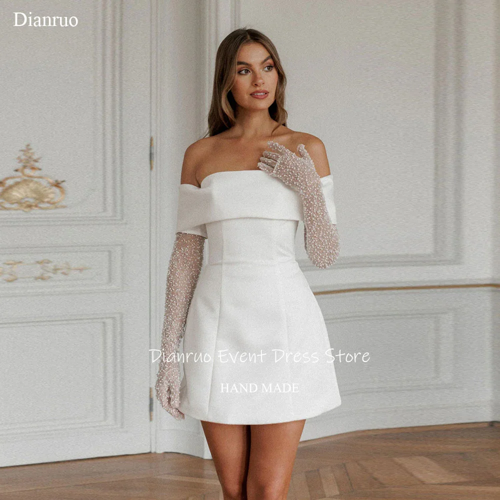 Dianruo Sexy Mini A Line Wedding Dress Strapless Off The Shoulder Vestido De Noiva Satin Charming Short Summer Dress Customized
Dianruo Sexy Mini A Line Wedding Dress Strapless Off The Shoulder Vestido De Noiva Satin Charming Short Summer Dress Customized