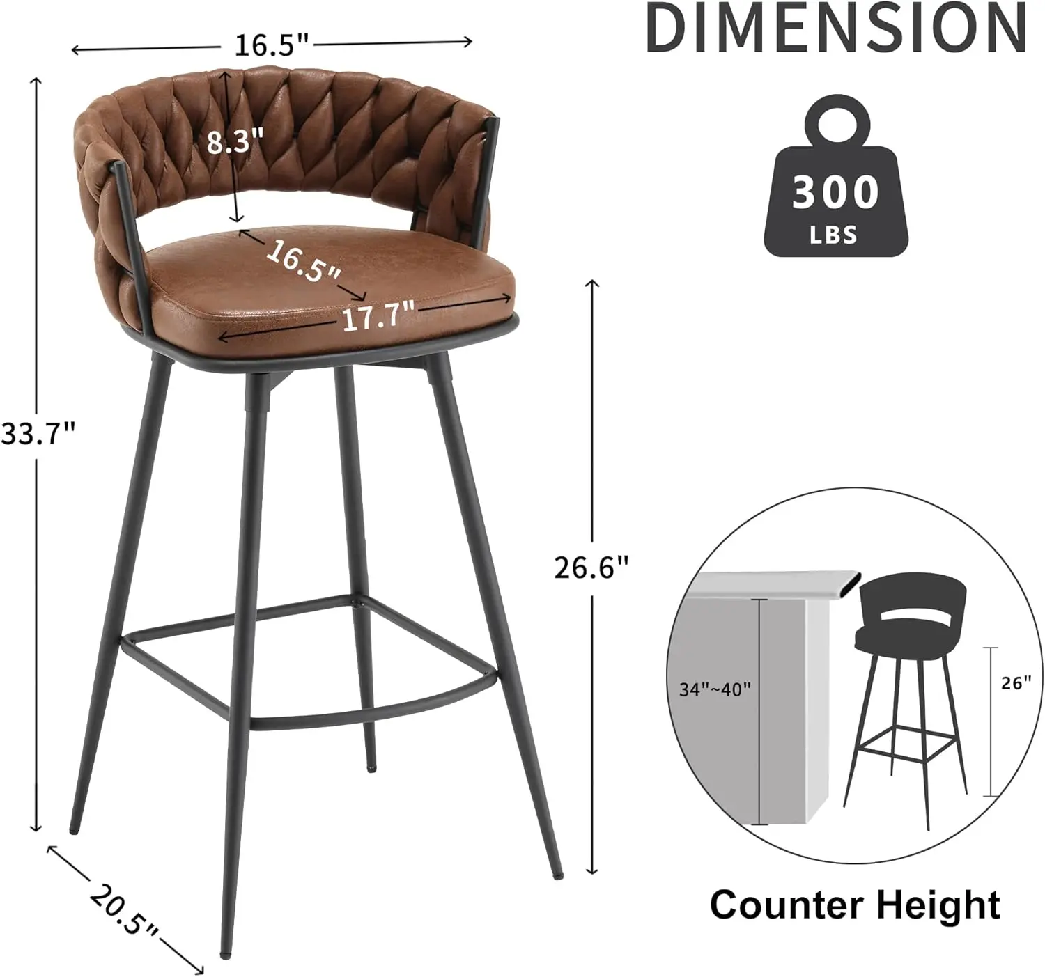 26inch Bar Stools Set of 4, Counter Height Bar Stools, 180° Swivel Suede Fabric Stool Chairs with Woven Back and Footrest
26inch Bar Stools Set of 4, Counter Height Bar Stools, 180° Swivel Suede Fabric Stool Chairs with Woven Back and Footrest
