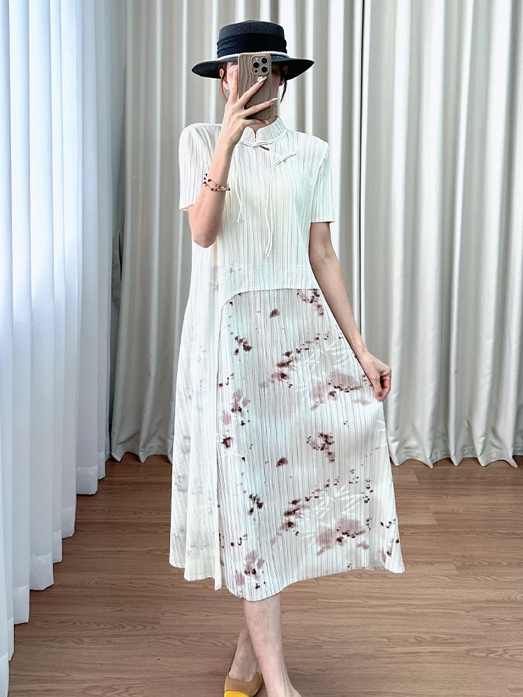 Summer Floral Print Midi Dress Women's New Chinese Style Pleated Short Sleeve Slim Fit Dress Simple Commute Style Casual Dress
Summer Floral Print Midi Dress Women's New Chinese Style Pleated Short Sleeve Slim Fit Dress Simple Commute Style Casual Dress