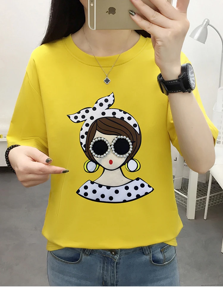 Summer Print T Shirt Women 2022 Korean Fashion Womens Clothes Bead Graphic T Shirts Short Sleeve Top Tees Cotton Tee Shirt Femme
Summer Print T Shirt Women 2022 Korean Fashion Womens Clothes Bead Graphic T Shirts Short Sleeve Top Tees Cotton Tee Shirt Femme