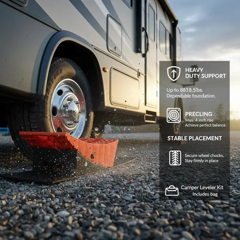 RV Leveling Wedges 15" For Travel Trailers Motorhomes Campers 4" Lift Height Heavy Duty Curved Ramp Kit Rubber Mats Carrying Bag Bubble Indicators 2-Pack
RV Leveling Wedges 15" For Travel Trailers Motorhomes Campers 4" Lift Height Heavy Duty Curved Ramp Kit Rubber Mats Carrying Bag Bubble Indicators 2-Pack