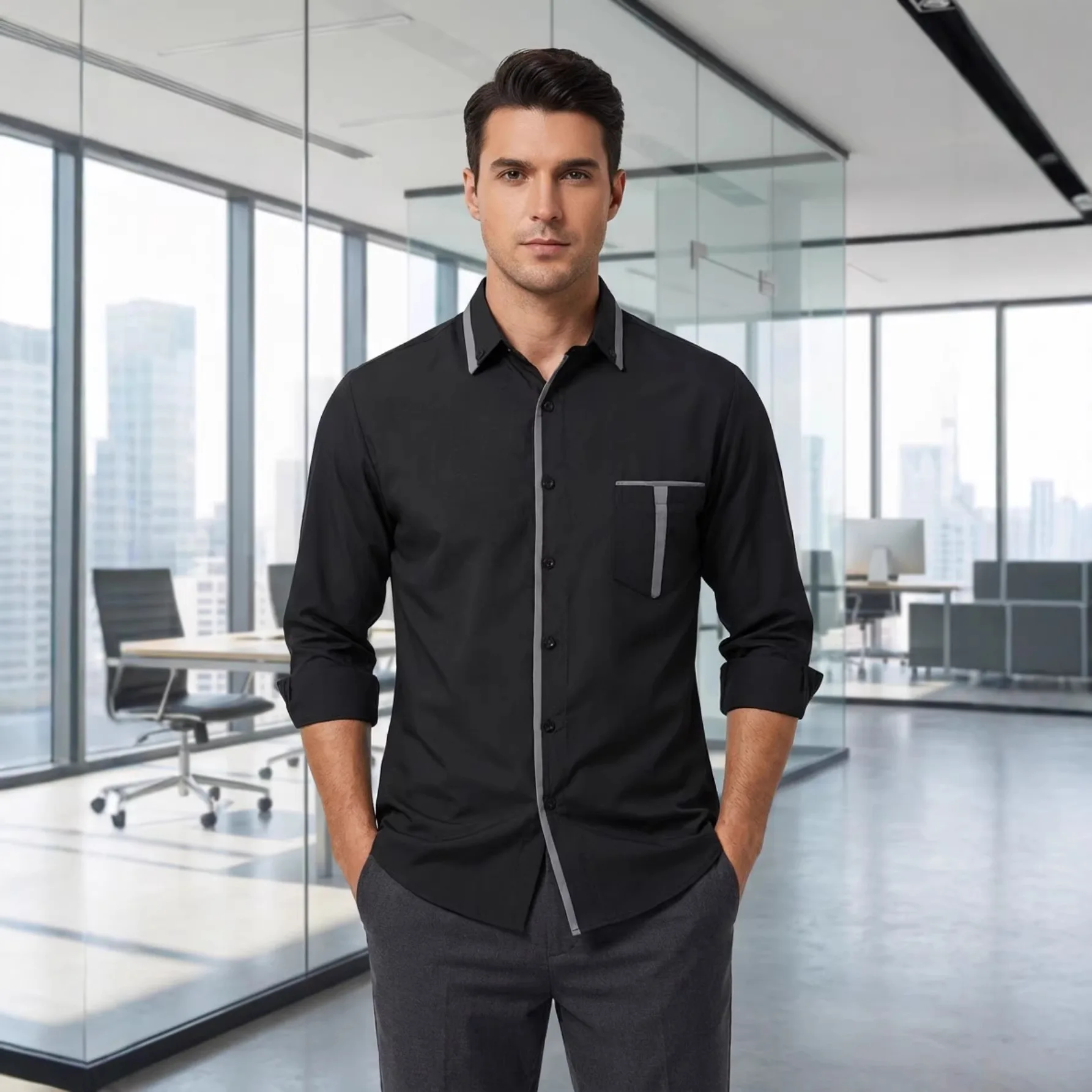 2026 New Men's Business Casual Color Block Loose Long-Sleeved Shirt
2026 New Men's Business Casual Color Block Loose Long-Sleeved Shirt