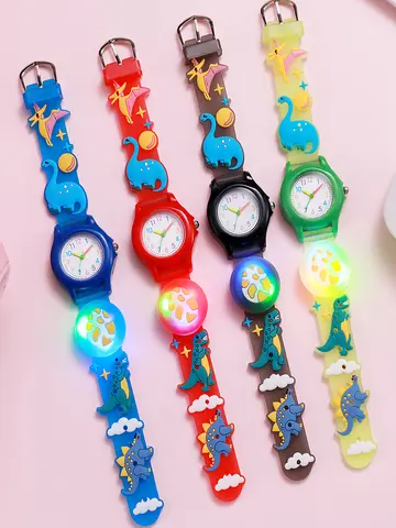 Bonito dos desenhos animados dinossauro ovo relógio luzes coloridas relógio de quartzo, adequado para presentes de natal dia das bruxas