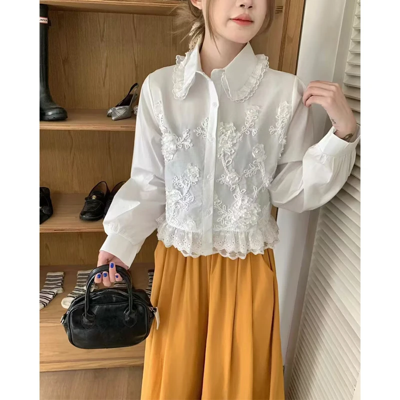 Korean Style Lace Splice Long Sleeve Hollow out Collar Women's Shirt Breathable Short Length Button up Fashionable Autumn New
Korean Style Lace Splice Long Sleeve Hollow out Collar Women's Shirt Breathable Short Length Button up Fashionable Autumn New