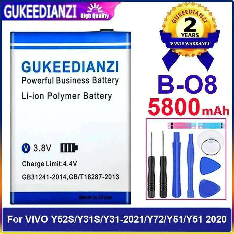 5800Mah Stable Mobile Phone Battery B-O8 For Vivo Y52S Y31S Y31-2021 Y72 Y51 2020 High Capacity
5800Mah Stable Mobile Phone Battery B-O8 For Vivo Y52S Y31S Y31-2021 Y72 Y51 2020 High Capacity