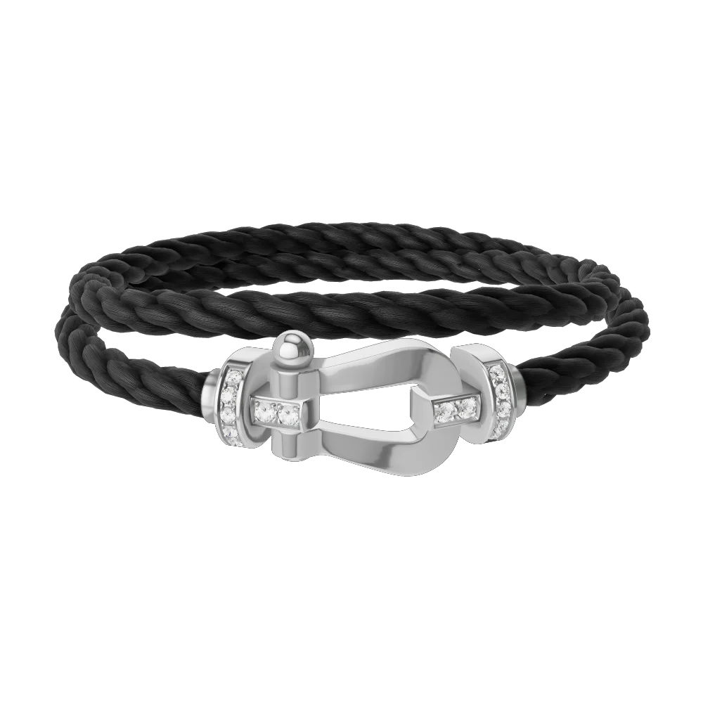 Double-ring horseshoe-shaped bracelet, semi-diamond, no-diamond version
Double-ring horseshoe-shaped bracelet, semi-diamond, no-diamond version