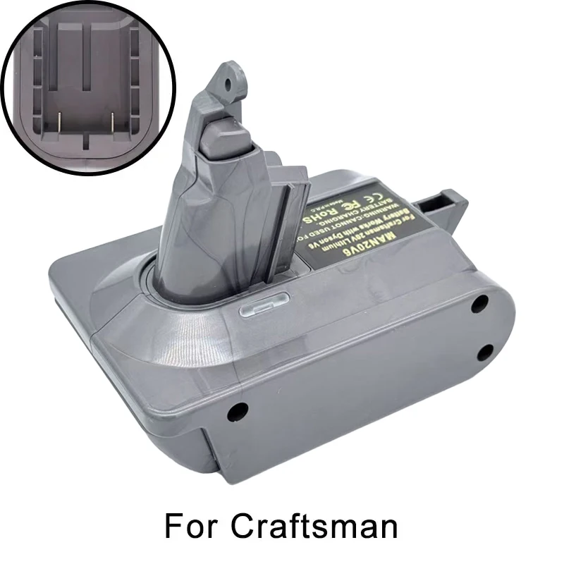 MAN20V6 Li-ion Battery Adapter Convert For Craftsman 20V Lithium Battery to Suitable For Dyson V6 Series Vacuum Cleaner
MAN20V6 Li-ion Battery Adapter Convert For Craftsman 20V Lithium Battery to Suitable For Dyson V6 Series Vacuum Cleaner