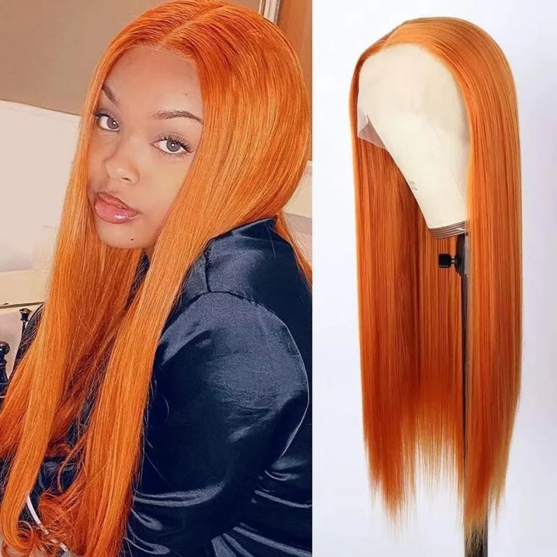 Fashionable middle-parted front lace orange long straight synthetic hair wig
Fashionable middle-parted front lace orange long straight synthetic hair wig