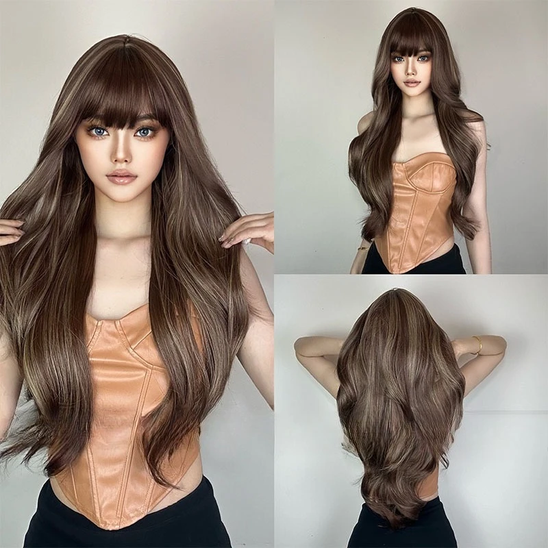 Популярные модели в Европе и Америке, челка Ци, большие волны, длинные кудри, модные блики, коричневый парик на всю голову. 
Популярные модели в Европе и Америке, челка Ци, большие волны, длинные кудри, модные блики, коричневый парик на всю голову.