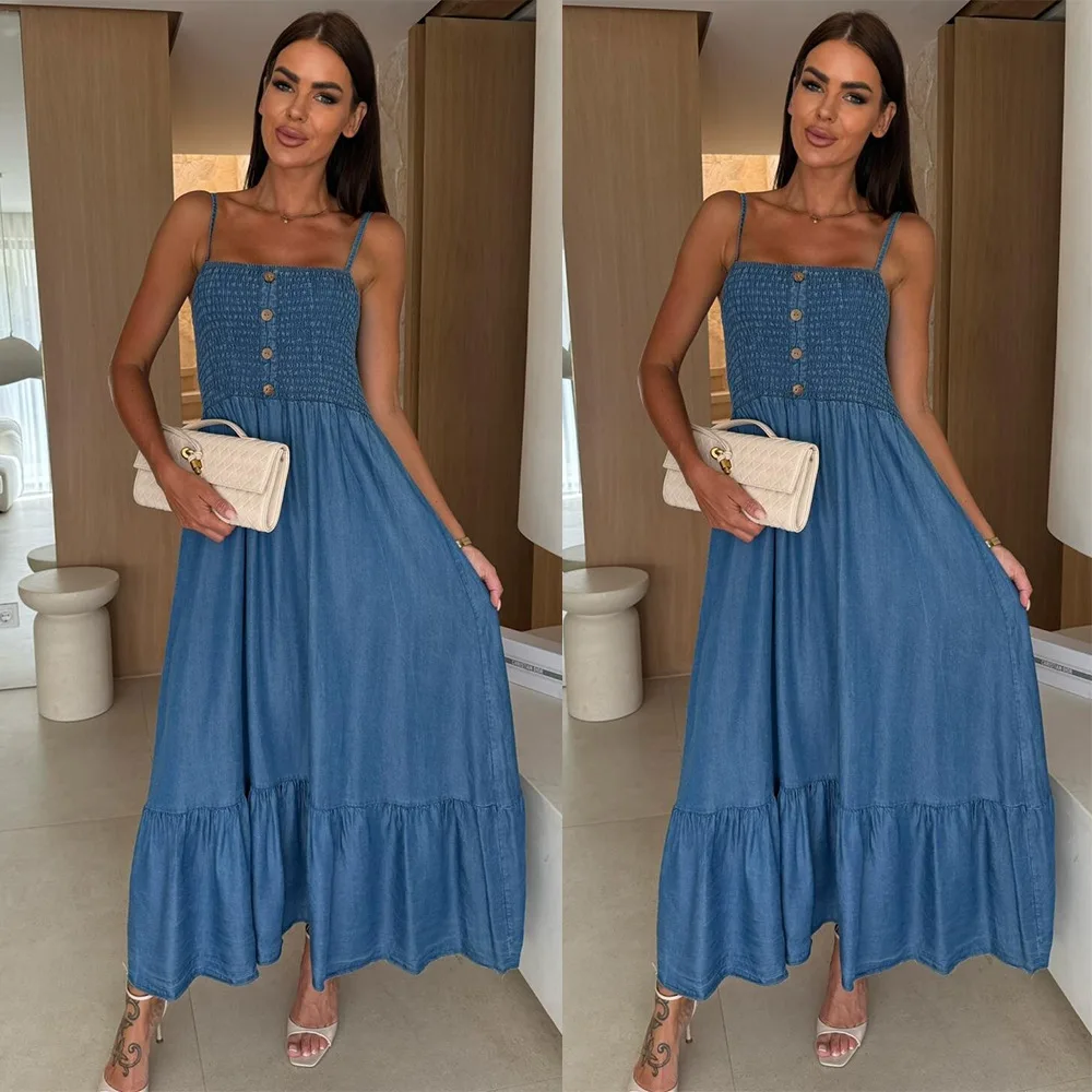 Women Dress Square Collar Camisole Dresses Solid Vestidos Sleeveless Ankle Length Loose Basics Buttons Spliced Slight Strech
Women Dress Square Collar Camisole Dresses Solid Vestidos Sleeveless Ankle Length Loose Basics Buttons Spliced Slight Strech