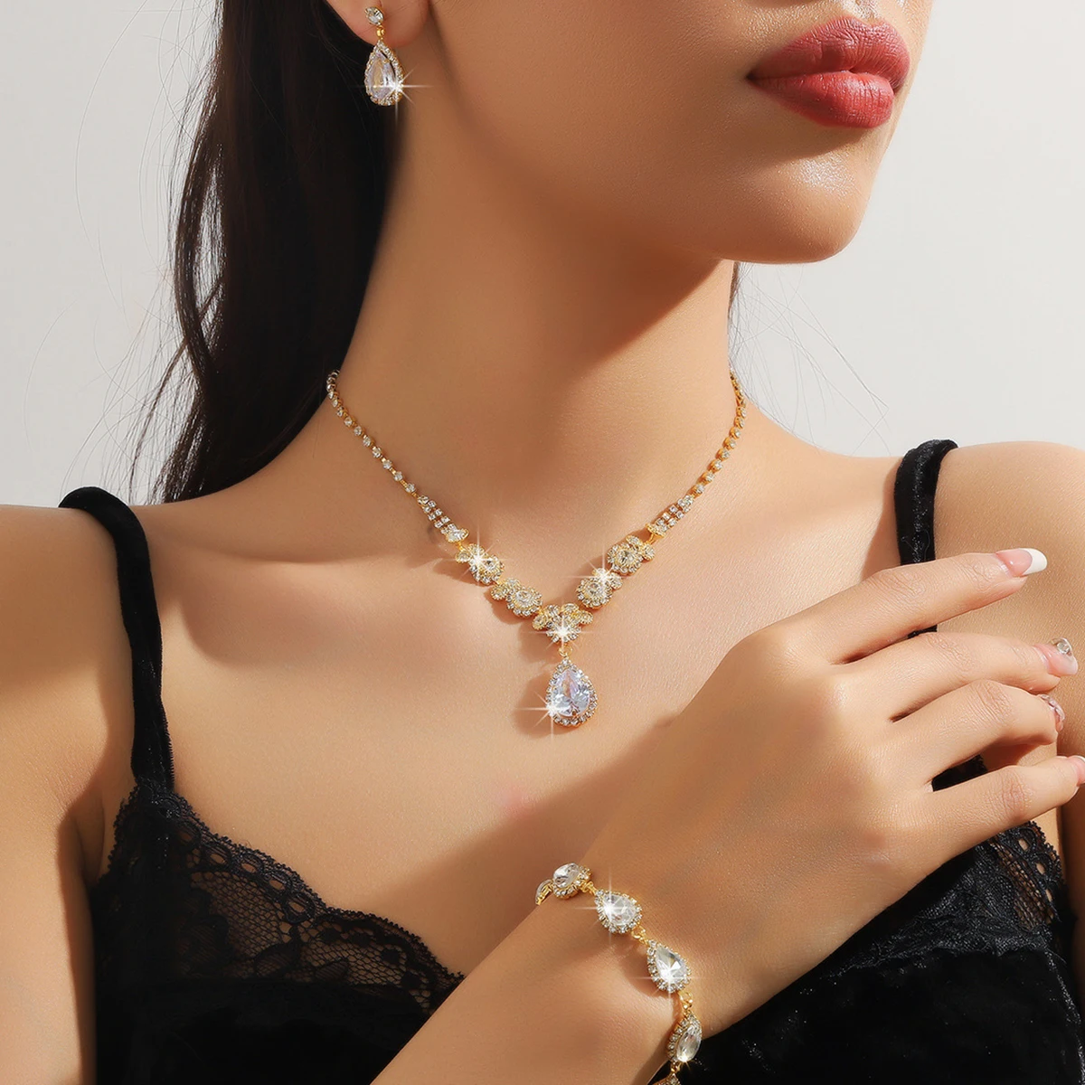 Rhinestone Necklace Earrings Bracelet Set Angel Tears Drop Necklace Earrings Necklace Gemstone Bracelet Wedding Jewelry
Rhinestone Necklace Earrings Bracelet Set Angel Tears Drop Necklace Earrings Necklace Gemstone Bracelet Wedding Jewelry