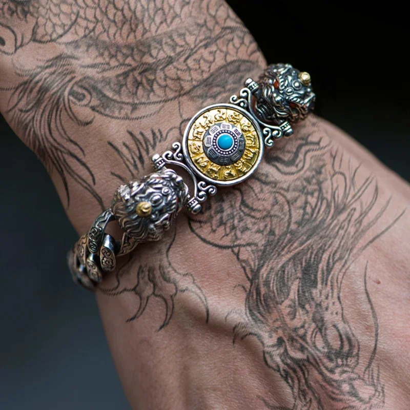 Color Chinese Style Retro Silver Bracelet Double Pixiu Nine Palaces Can Revolve Domineering Fashion Jewelry
Color Chinese Style Retro Silver Bracelet Double Pixiu Nine Palaces Can Revolve Domineering Fashion Jewelry