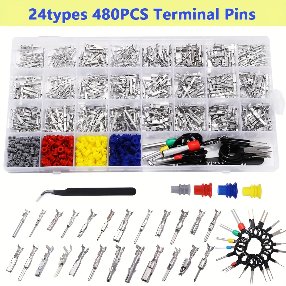 24 types Automotive Pin Connectors Kit, 1/1.5/1.8/2.2/2.3/2.8/3.5mm Male&Female Wire Pins, Non Insulated Wire Terminal Pin Kit.
24 types Automotive Pin Connectors Kit, 1/1.5/1.8/2.2/2.3/2.8/3.5mm Male&Female Wire Pins, Non Insulated Wire Terminal Pin Kit.