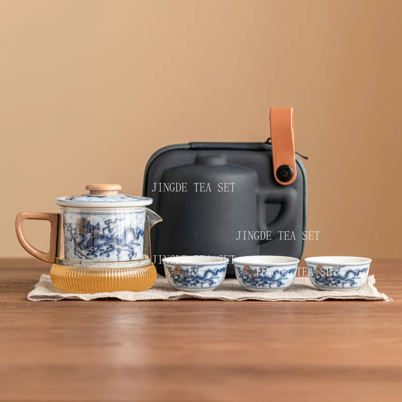 Metal Inlay Blue and White Dragon Travel Tea Kit Portable Teapot Teacup Set Ceramic Kit Kung Fu Teaware Outdoor Camping Bag
Metal Inlay Blue and White Dragon Travel Tea Kit Portable Teapot Teacup Set Ceramic Kit Kung Fu Teaware Outdoor Camping Bag