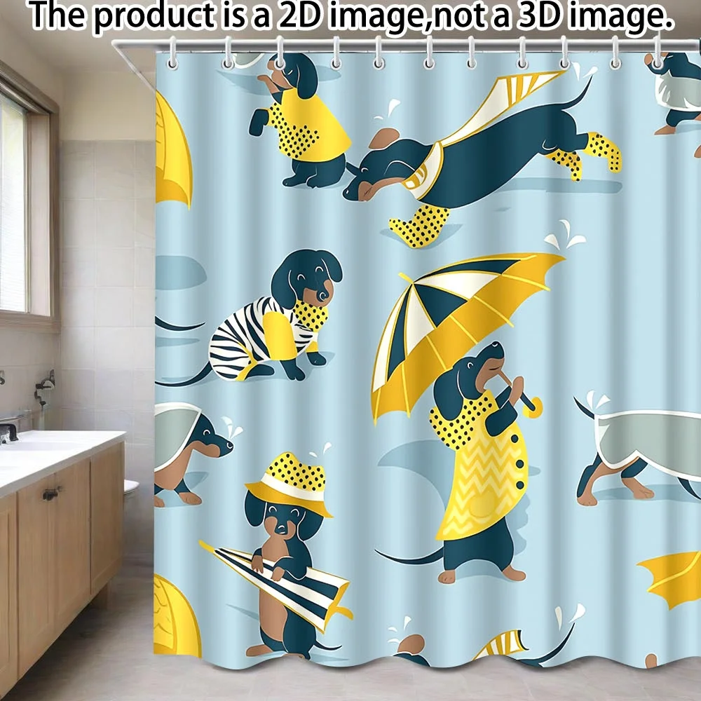 Cute Dachshund Dog Pattern Shower Curtain Funny Cartoon Animal Print Yellow Raincoat & Umbrella Design Waterproof Bathroom Decor
Cute Dachshund Dog Pattern Shower Curtain Funny Cartoon Animal Print Yellow Raincoat & Umbrella Design Waterproof Bathroom Decor