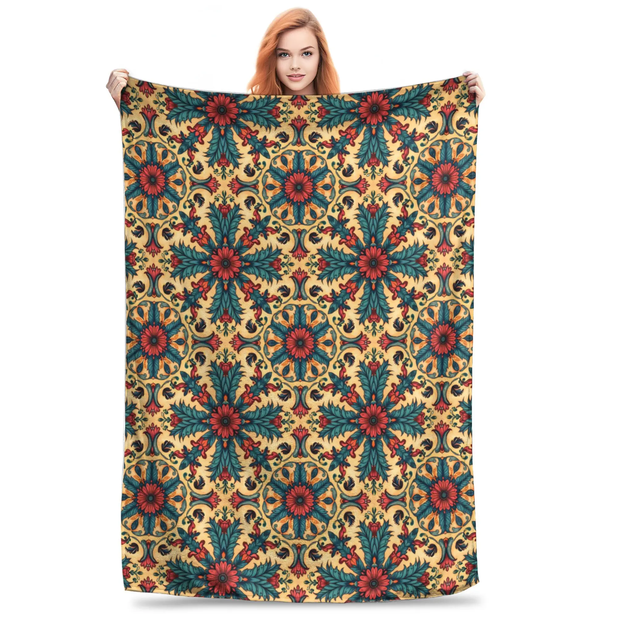 Flannel Throw Blanket Symmetrical Ornamental Tile Floral Pattern In Boho Style Blankets Soft Bedding for Bed Home Travel Sofa
Flannel Throw Blanket Symmetrical Ornamental Tile Floral Pattern In Boho Style Blankets Soft Bedding for Bed Home Travel Sofa