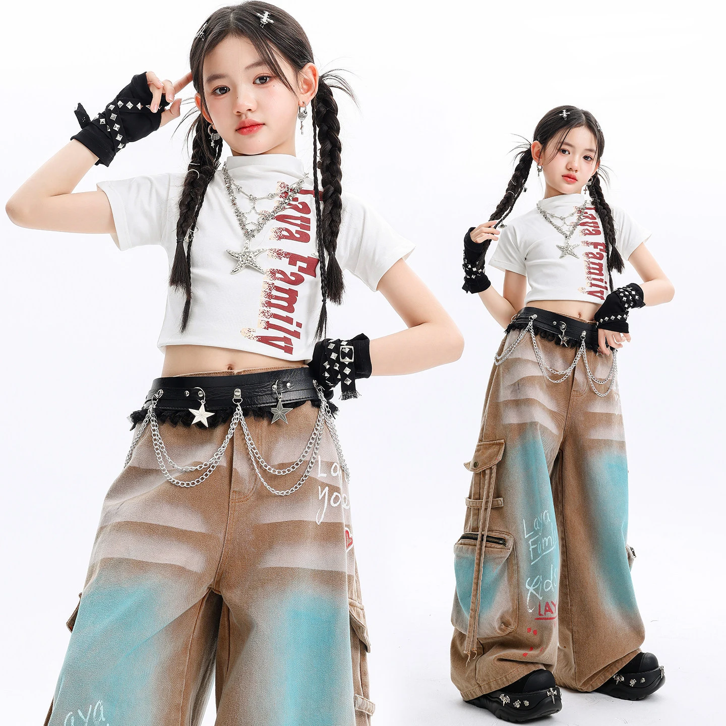 Kid Kpop Hip Hop Clothing White Mock Neck Crop T Shirt Coffee Blue Wide Strap Cargo Pants for Girl Street Dance Costumes Clothes
Kid Kpop Hip Hop Clothing White Mock Neck Crop T Shirt Coffee Blue Wide Strap Cargo Pants for Girl Street Dance Costumes Clothes