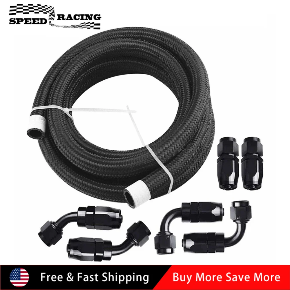 AN6 Nylon Braided Fuel Line Oil Gas Fuel Hose 6pcs End Fittings Kit Black TF-1014
AN6 Nylon Braided Fuel Line Oil Gas Fuel Hose 6pcs End Fittings Kit Black TF-1014