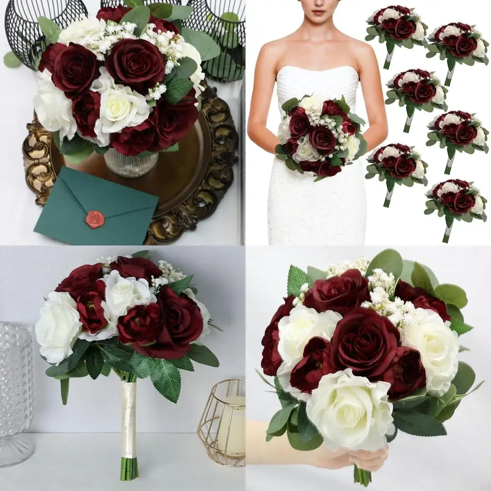 Bridesmaid Bouquets Set: 11 Burgundy & White Artificial Flowers for Wedding Ceremony & Shower Decor
Bridesmaid Bouquets Set: 11 Burgundy & White Artificial Flowers for Wedding Ceremony & Shower Decor