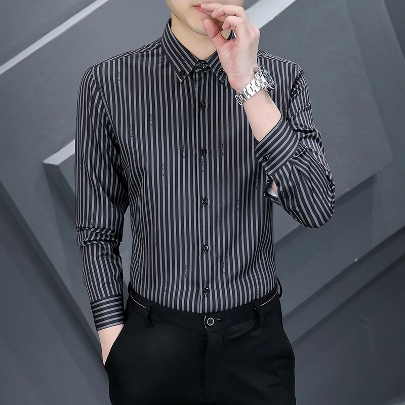Men's Long Sve irt Slim Fit Casual Faionable Button up Korean Sle Spring Autumn Striped Top Thin Leisure Youth irt
Men's Long Sve irt Slim Fit Casual Faionable Button up Korean Sle Spring Autumn Striped Top Thin Leisure Youth irt