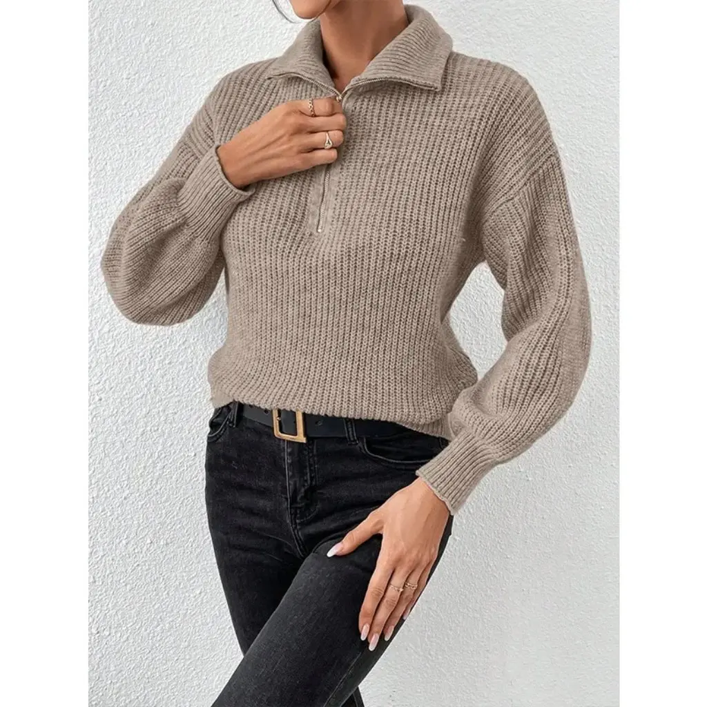 Women's Zipper Pullover Sweater Casual Loose Fit Solid Color Fashion European American Style Long Sleeve Polo Collar Sweater
Women's Zipper Pullover Sweater Casual Loose Fit Solid Color Fashion European American Style Long Sleeve Polo Collar Sweater