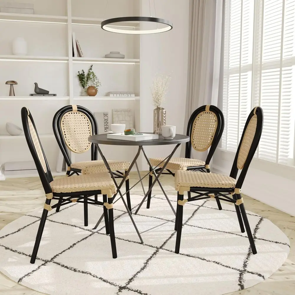 4 Pack Natural Woven PE Rattan Bistro Chairs with White Metal Frame
4 Pack Natural Woven PE Rattan Bistro Chairs with White Metal Frame