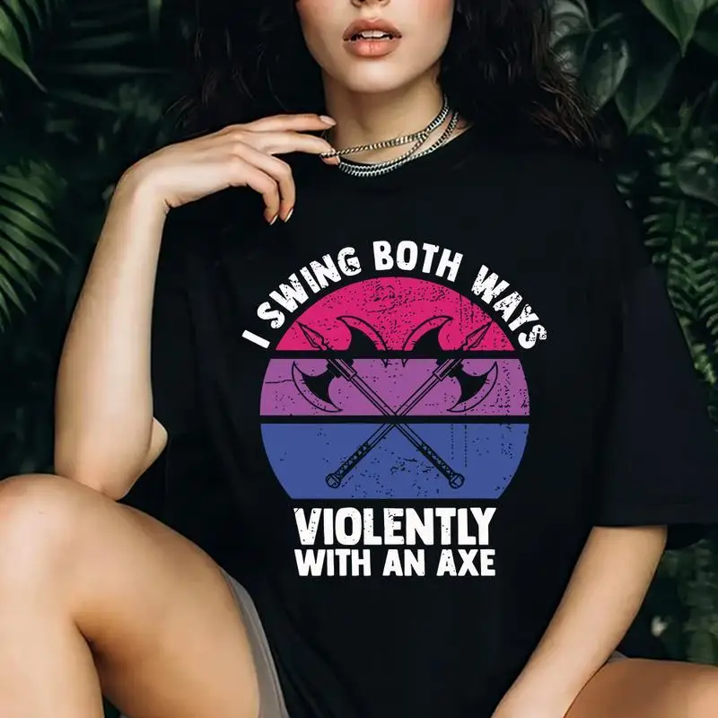 Women's I Swing Both Ways T-shirt Funny Bisexual Slogan Tee Axe Graphic Top LGBTQ+ Pride Gift
Women's I Swing Both Ways T-shirt Funny Bisexual Slogan Tee Axe Graphic Top LGBTQ+ Pride Gift