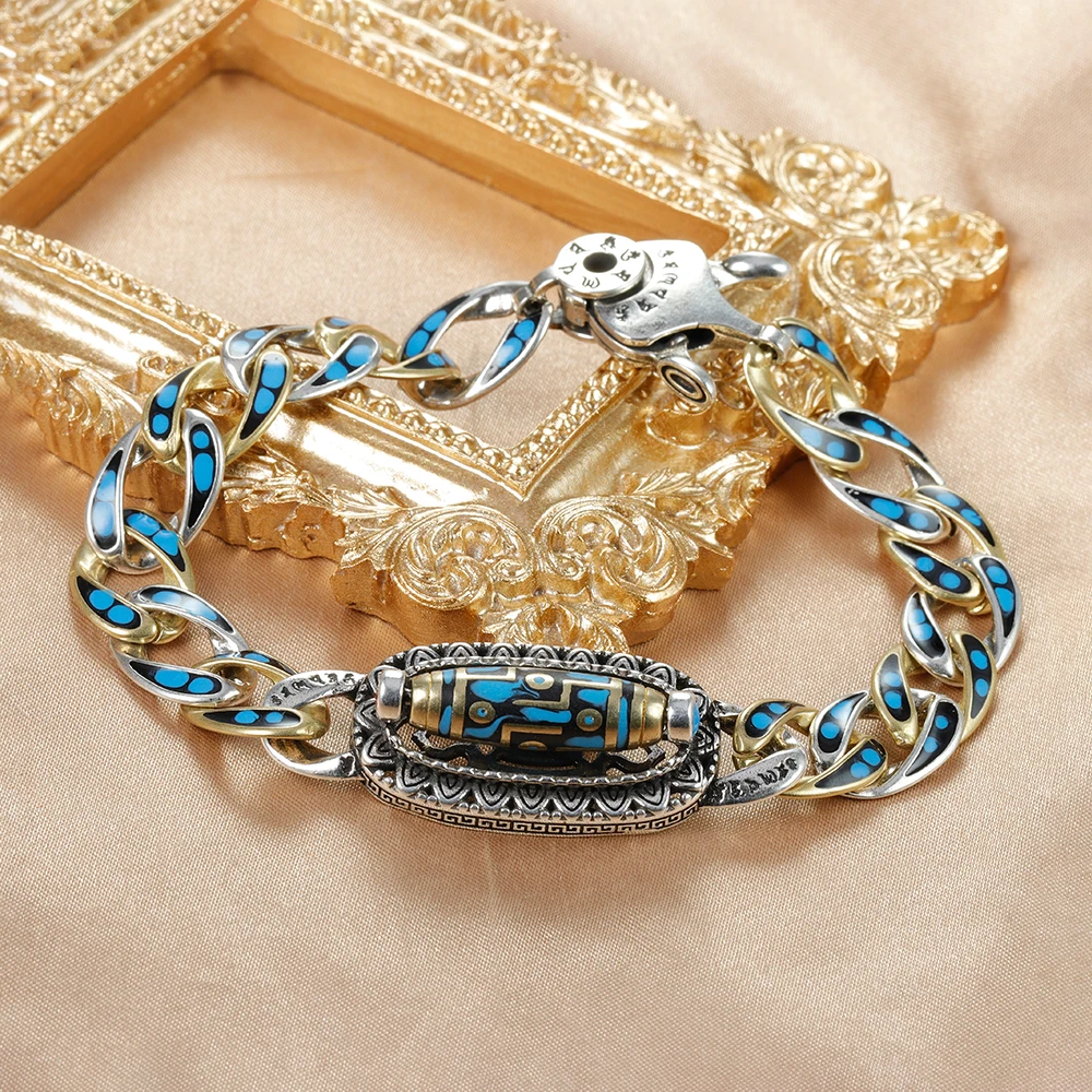 Exquisite Gift 925 Silver Six-Character Mantra Rotating Ball Bracelets Retro Blue Colorful Chain Festival Men Party Jewelry
Exquisite Gift 925 Silver Six-Character Mantra Rotating Ball Bracelets Retro Blue Colorful Chain Festival Men Party Jewelry