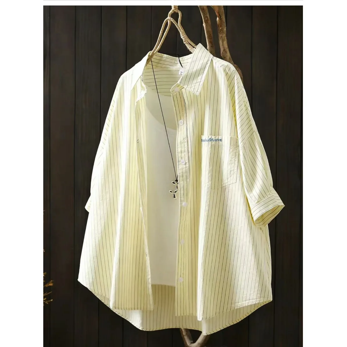 Spring Summer plus Size Women's Shirt Jacket Striped Short Sleeve Embroidered Letter Fashion Top Casual Comfortable Fit
Spring Summer plus Size Women's Shirt Jacket Striped Short Sleeve Embroidered Letter Fashion Top Casual Comfortable Fit