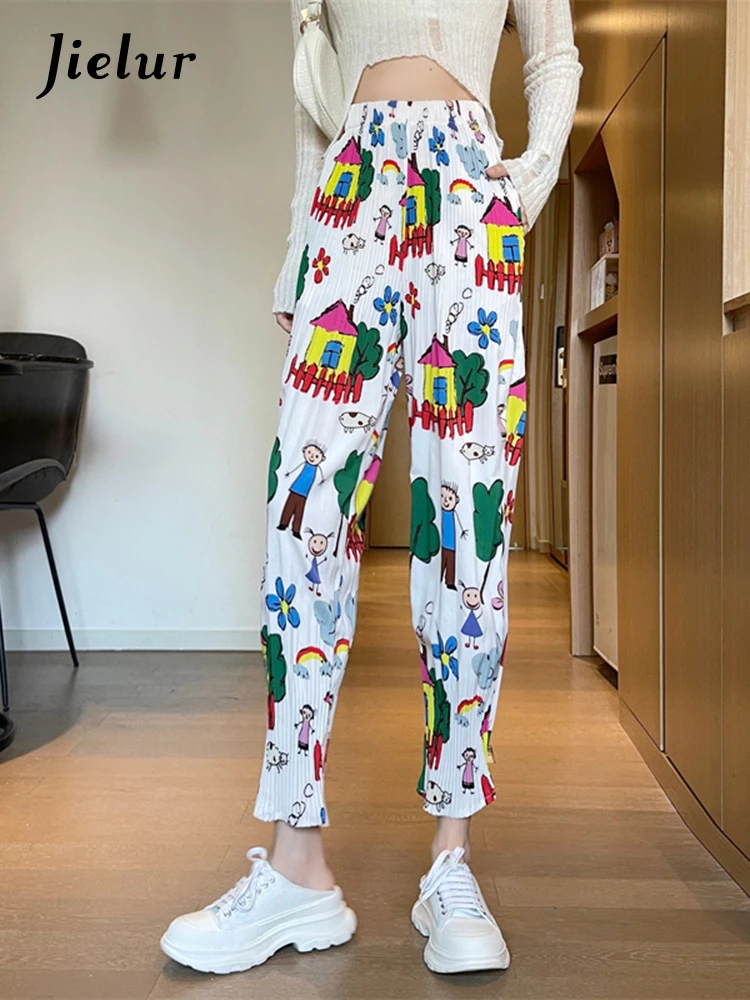 Jielur Fashion Cartoon Printed Women's Pants Capri Loose Casual Black White Trousers Chiffon Elastic Waist Summer Harem Pants
Jielur Fashion Cartoon Printed Women's Pants Capri Loose Casual Black White Trousers Chiffon Elastic Waist Summer Harem Pants