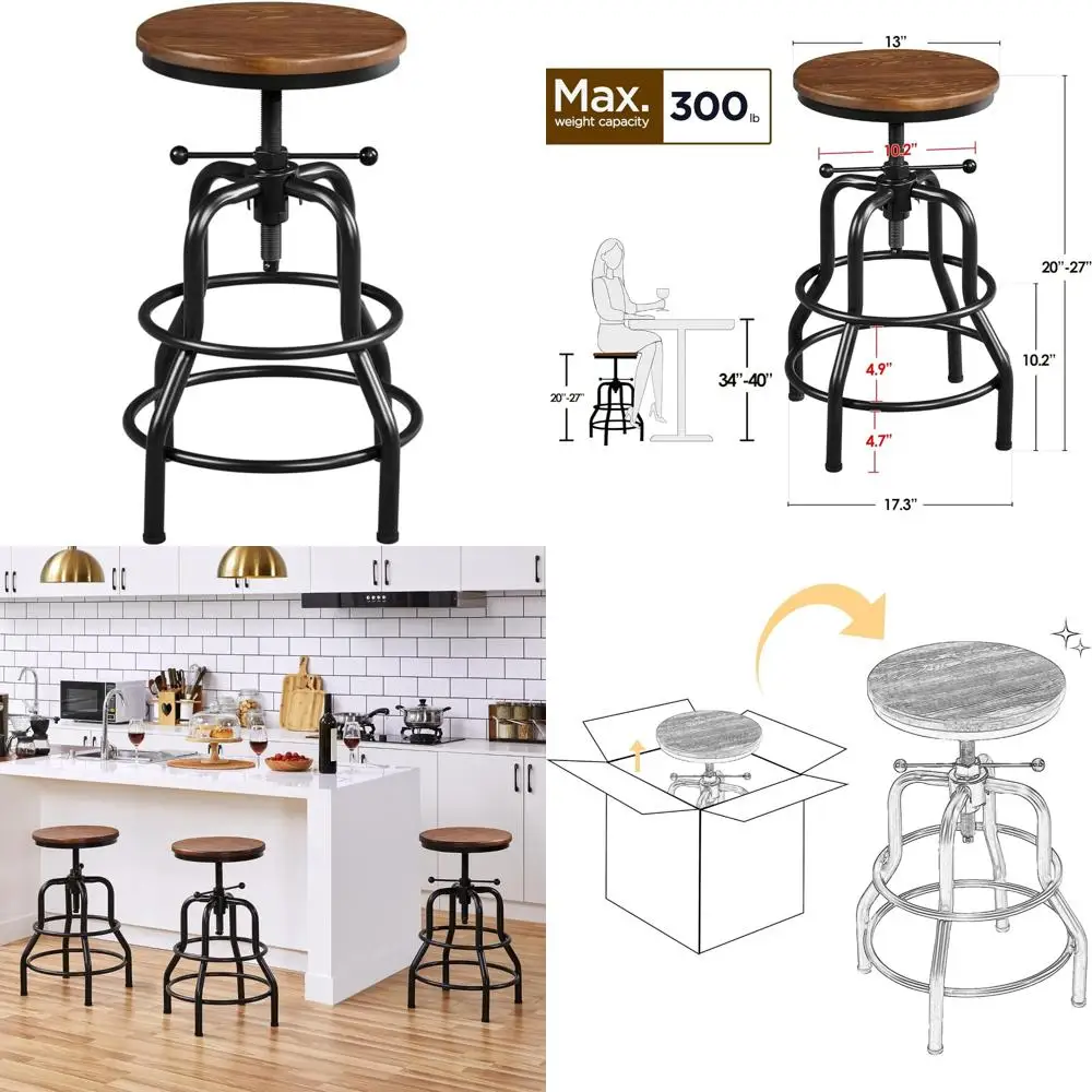 Vintage-Style Industrial Metal Bar Stool with Adjustable Height and Round Wooden Seat for Kitchen, Dining, and Cafe Use
Vintage-Style Industrial Metal Bar Stool with Adjustable Height and Round Wooden Seat for Kitchen, Dining, and Cafe Use