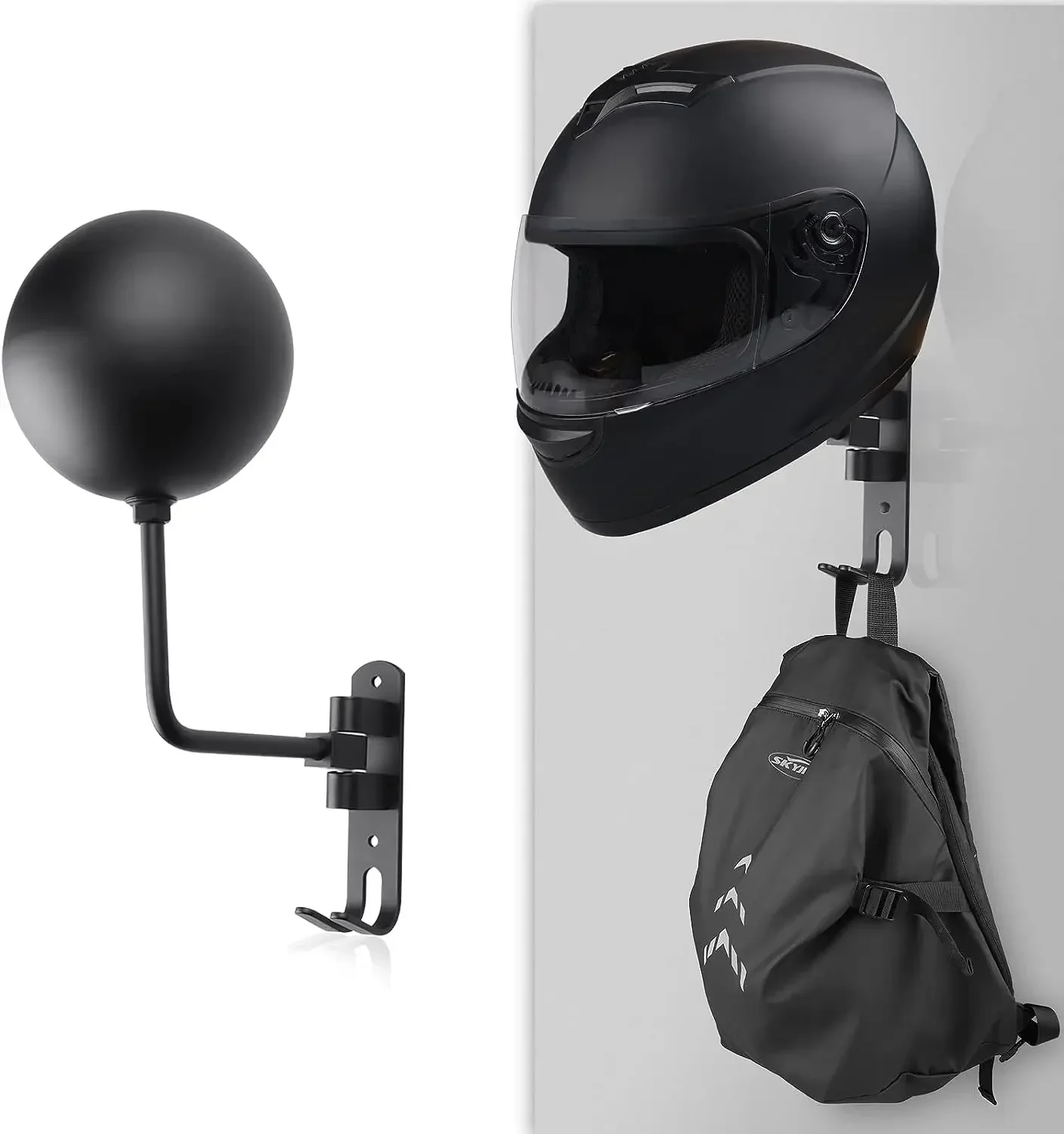 Motorcycle Helmet Holder Helmet Metal Rack 180°Rotating Wall Mounted with Double Hook Bicycle Helmet Hat Display Tool Detachable
Motorcycle Helmet Holder Helmet Metal Rack 180°Rotating Wall Mounted with Double Hook Bicycle Helmet Hat Display Tool Detachable