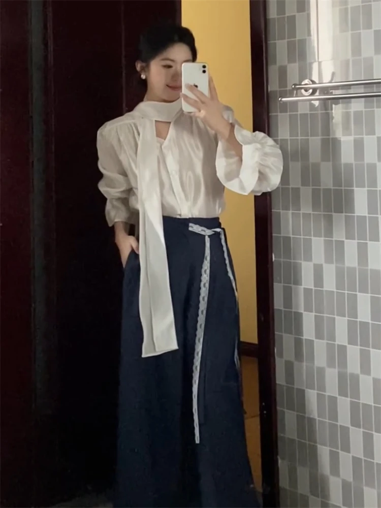 Весенний женский комплект: модные повседневные брюки с широкими штанинами и лентами в стиле Dongda Gate, средней эластичности, с высокой талией
Весенний женский комплект: модные повседневные брюки с широкими штанинами и лентами в стиле Dongda Gate, средней эластичности, с высокой талией