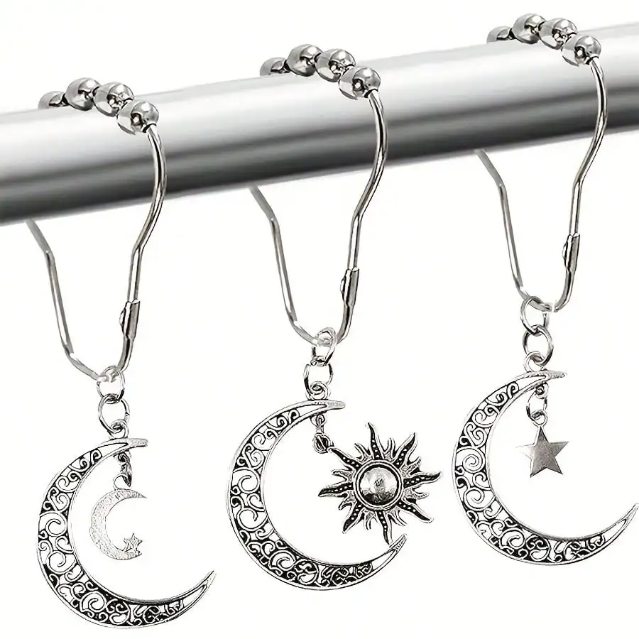 12-Piece Star/Moon/Sun Shower Curtain Hooks - Decorative Metal, For Spring/Fall Bathroom Decor
12-Piece Star/Moon/Sun Shower Curtain Hooks - Decorative Metal, For Spring/Fall Bathroom Decor