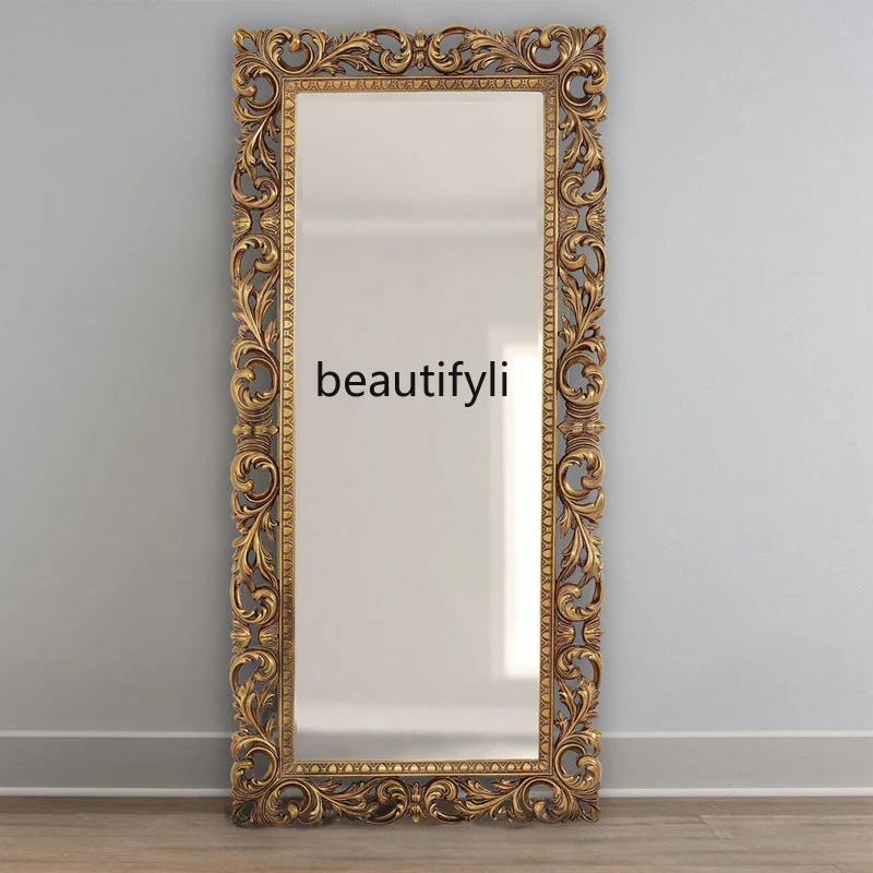 European Style Mirror Full-Length Wall-Mounted Wooden Frame Carved Floor Mirror Large Retro Dressing Mirror
European Style Mirror Full-Length Wall-Mounted Wooden Frame Carved Floor Mirror Large Retro Dressing Mirror