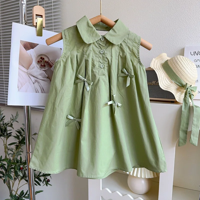 Kids Clothes Green Casual Summer New Sleeveless Dress Girls Vacation Beach Bow Dress And Hat Childrens Birthday Princess Dresses
Kids Clothes Green Casual Summer New Sleeveless Dress Girls Vacation Beach Bow Dress And Hat Childrens Birthday Princess Dresses